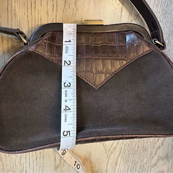 Vintage Laura Ashley Brown Leather Suede & Faux Croc Clasp Handbag - Picture 11 of 11
